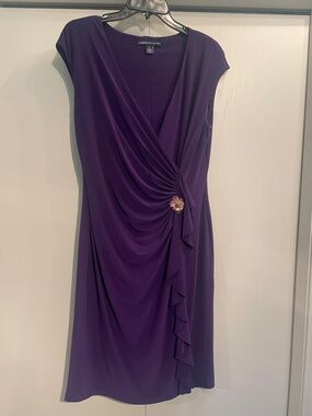 American Living Deep Purple Draped Wrap-Front Midi Dress with Jeweled Accent